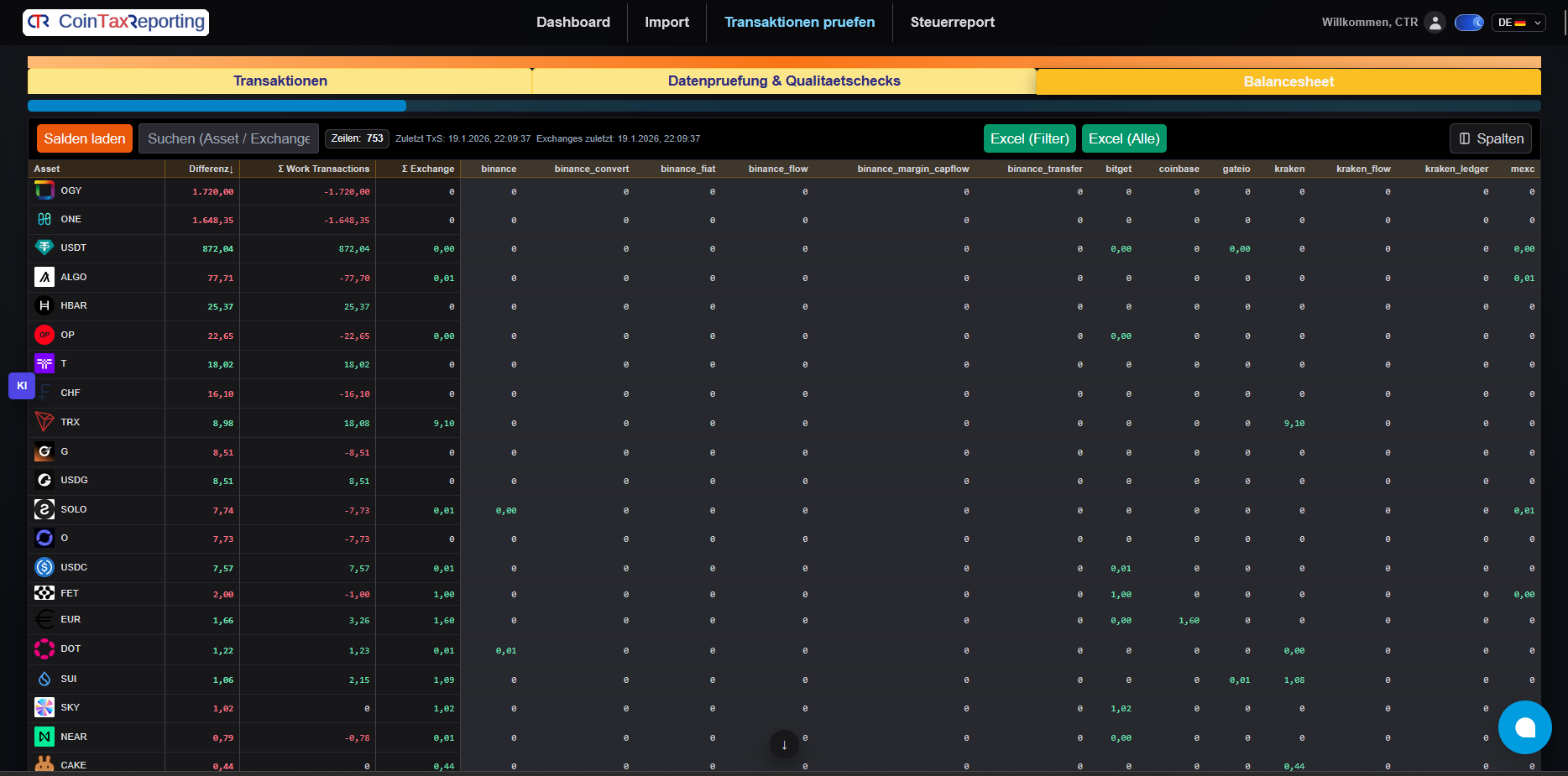 Balance Check mit Abgleich zwischen API-Bestand und Berechnung